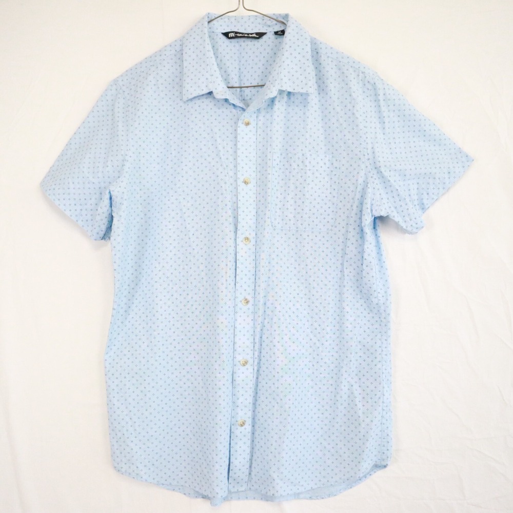 Travis Mathew Shirt Mens Medium Casual Pocket Button Up Blue Short Sleeve